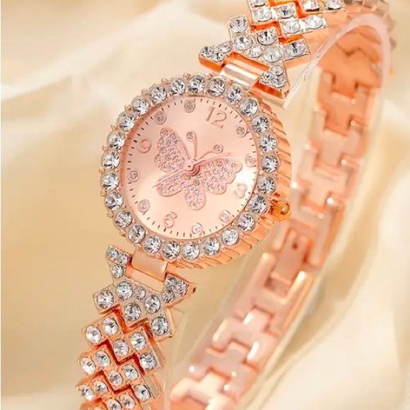 Elegant Rose Gold Butterfly Watch and Bracelet Set - Picture 2 of 2